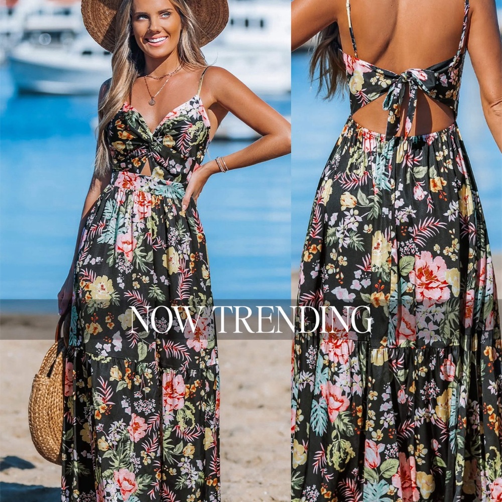 Cupshe Black Pink Backless Tie Front Sundress